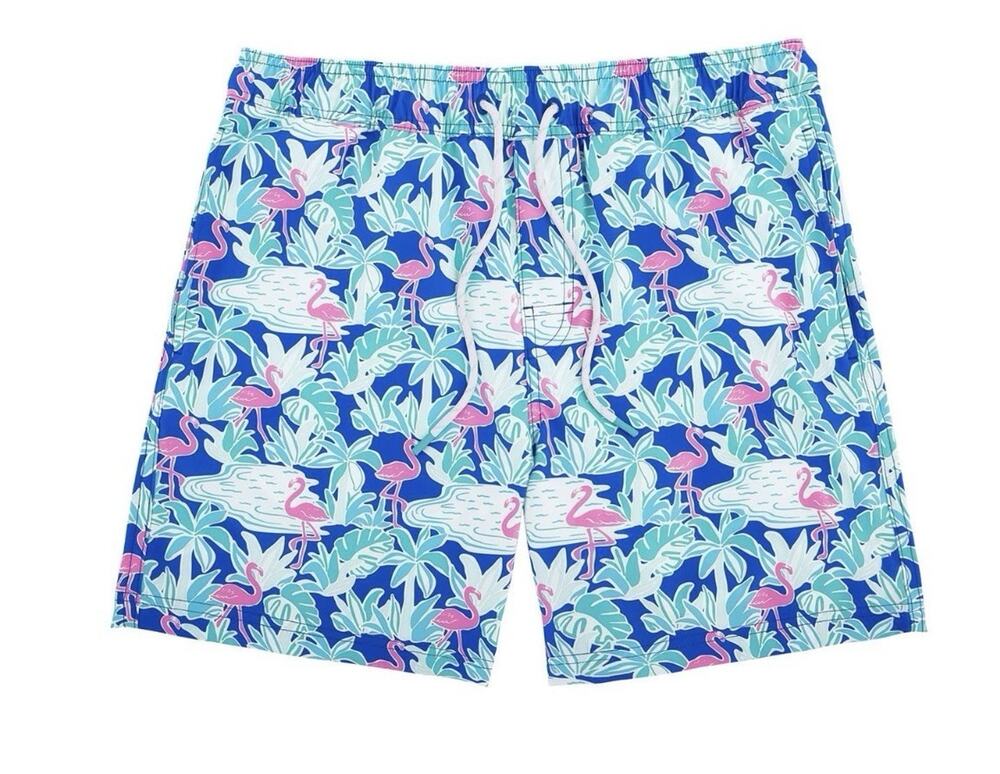 Member's Mark Men's Resort Swim Trunk Blue Flamingos Size M